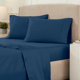 1200 Thread Count Cotton Rich Solid Deep Pocket Bed Sheet Set (color: Navy Blue, size: California King)
