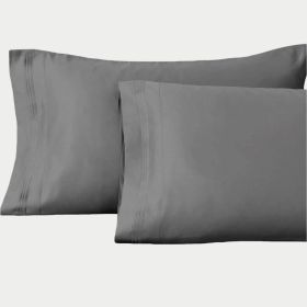 1500 Thread Count Egyptian Cotton 2 Piece Solid Pillowcase Set (color: Grey, size: Standard)