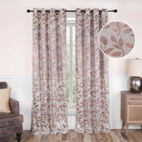 Leaves Machine Washable Room Darkening Blackout Curtains, Set of 2 (color: Bronze, size: 52" X 84")