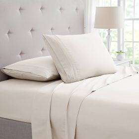 Bamboo 4 Piece Luxury 3 Line Embroidered Sheet Set (Color: Ivory, size: TWIN)