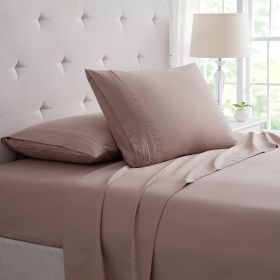 Bamboo 4 Piece Luxury 3 Line Embroidered Sheet Set (Color: Taupe, size: Twin Xl)
