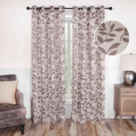 Leaves Machine Washable Room Darkening Blackout Curtains, Set of 2 (color: Espresso, size: 52" X 63")