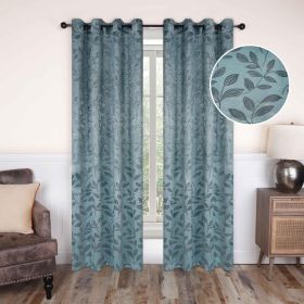 Leaves Machine Washable Room Darkening Blackout Curtains, Set of 2 (color: Green Lily, size: 52" X 63")