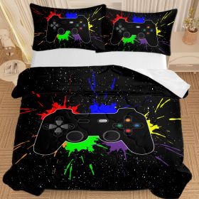 kidsBlack Video Game Comforter For Girls Boys Red Blue Green Purple Yellow Ink Game Controller Bedding Boy Bedroom Living Bed Decor With 1 Comforter (Option: Full-Black)