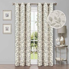 Leaves Machine Washable Room Darkening Blackout Curtains, Set of 2 (color: Ivory, size: 52" x 120")