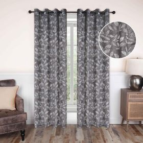 Leaves Machine Washable Room Darkening Blackout Curtains, Set of 2 (color: Nickel Black, size: 52" X 63")