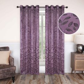 Leaves Machine Washable Room Darkening Blackout Curtains, Set of 2 (color: Wisteria, size: 52" X 63")